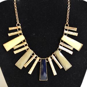 Vtg Tribal Inspired Gold Tone Abstract Shaped Multi Color Stone 17" Necklace